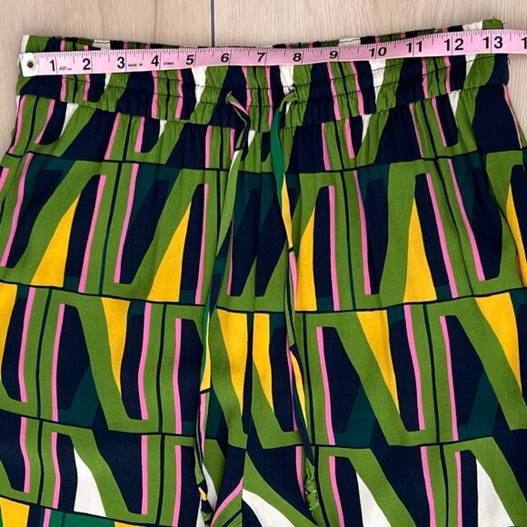 Zara Geometric Green Yellow Pink Print Palazzo Pants w/ Pockets M 60's Aesthetic - Picture 2 of 15